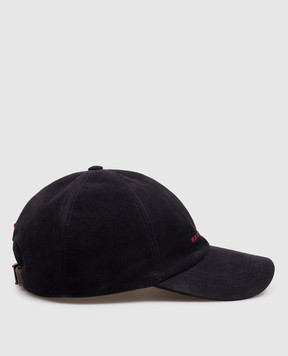 Brunello Cucinelli Blue suede cap with embroidered emblem MPCLF9850