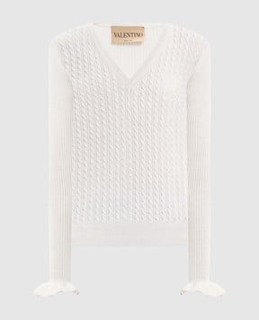 Valentino White cashmere pullover with logo embroidery 8B3KC71MA2H