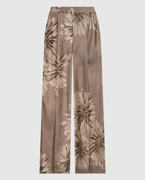 Brunello Cucinelli Khaki floral silk pants MQ967P9229