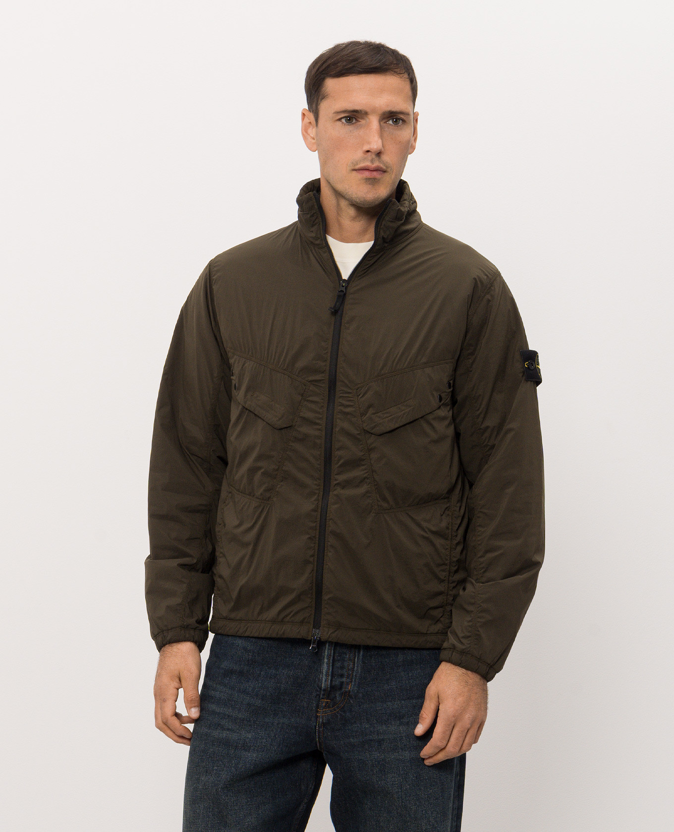 Green jacket with logo patch Stone Island 3