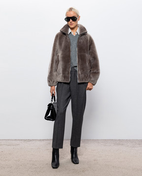 Babe Pay Pls Gray cropped sheepskin coat 2628SETA