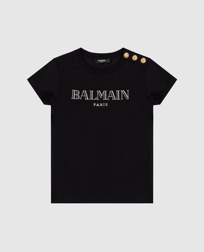 Balmain Children's black T-shirt with crystals BY8A51Z32771214