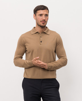 ISAIA Brown wool, silk and cashmere polo shirt MG8087Y0374