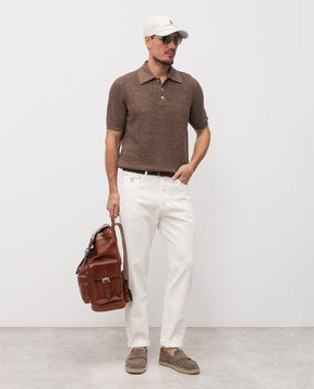 Brunello Cucinelli Brown polo with linen M2L707715
