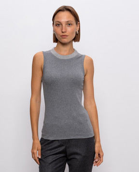 Peserico Grey ribbed T-shirt A08506J0B5669