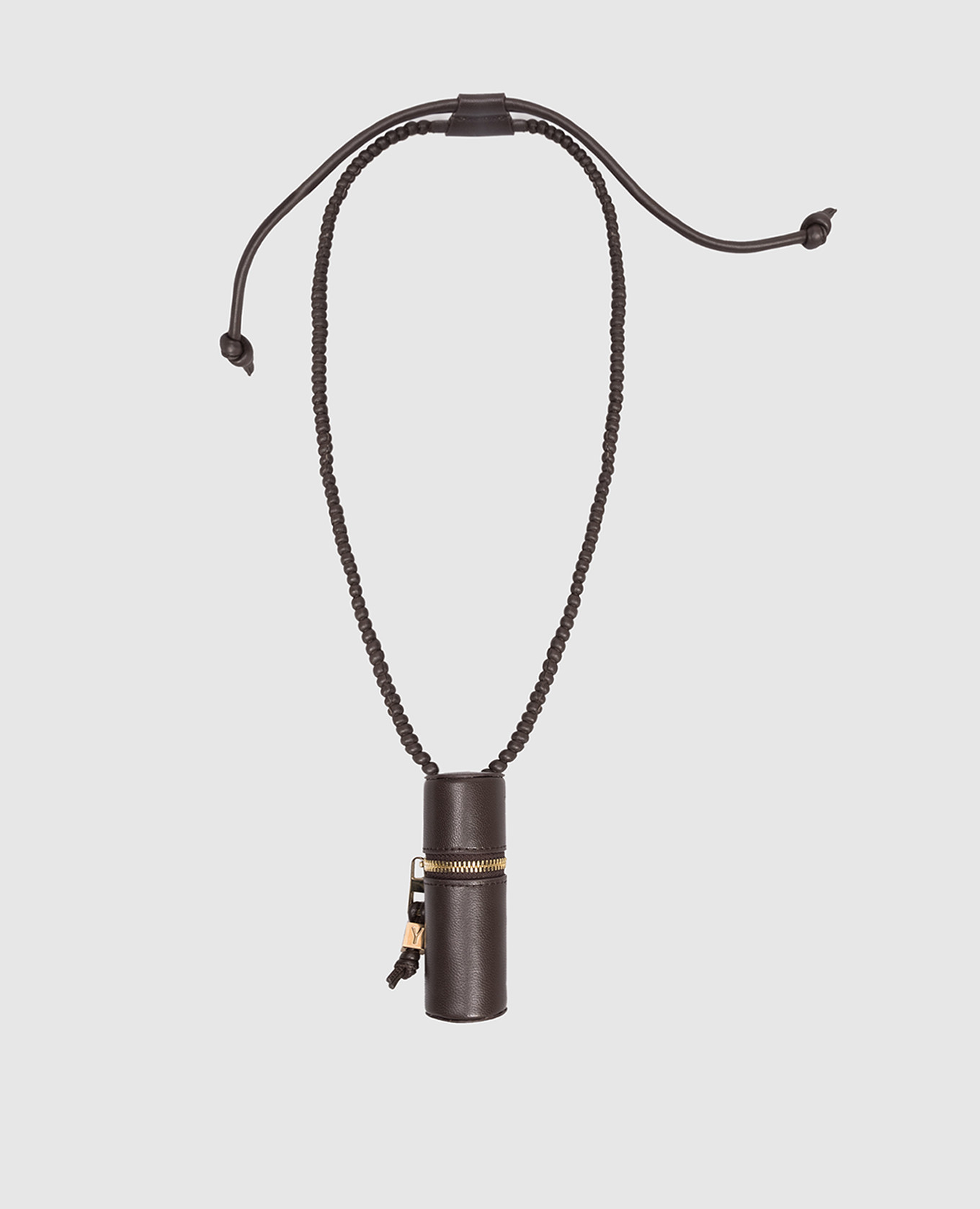 

Brown leather lipstick case with drawstring Yves Salomon