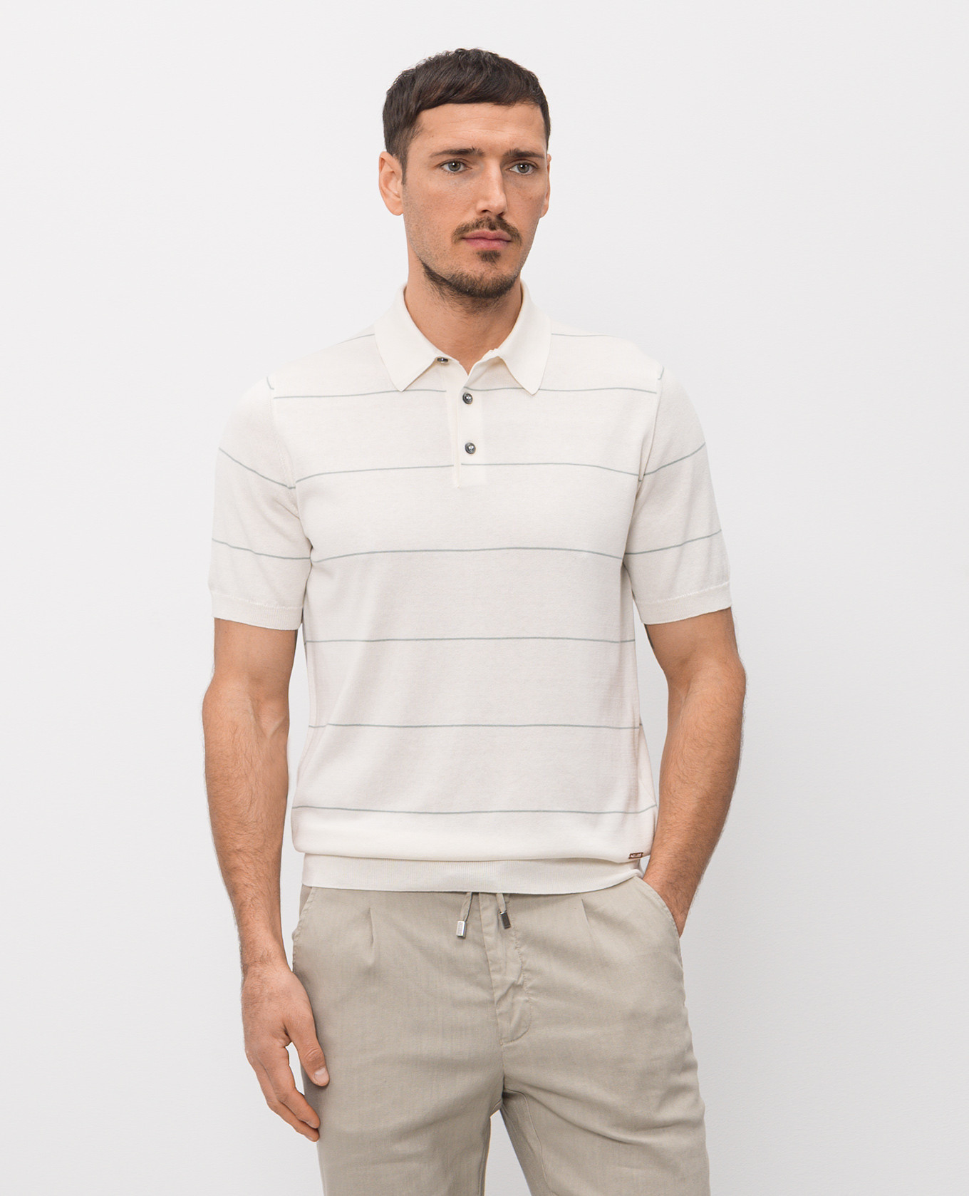 

Ivory striped polo shirt Enrico Mandelli, Beige
