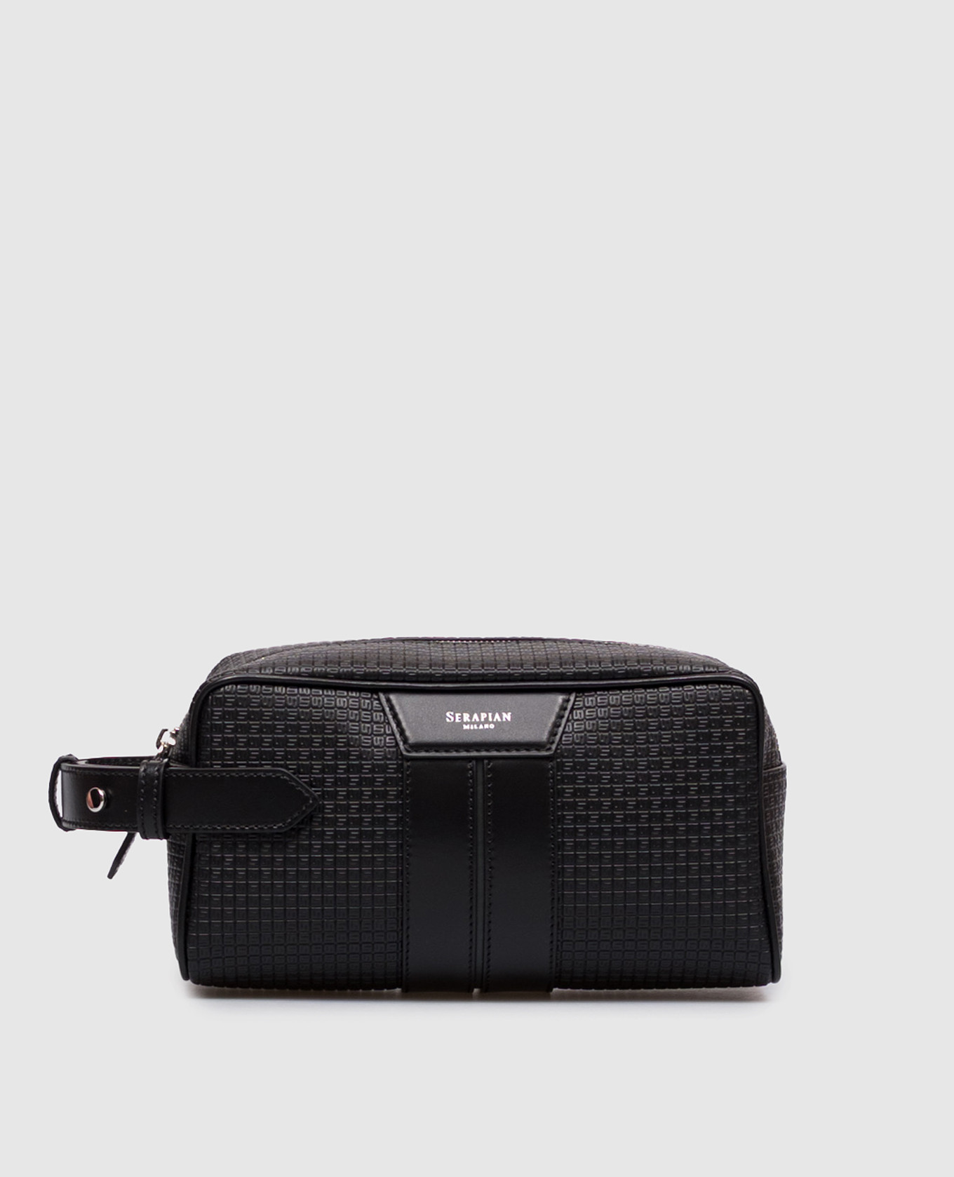Black leather toiletry bag with logo