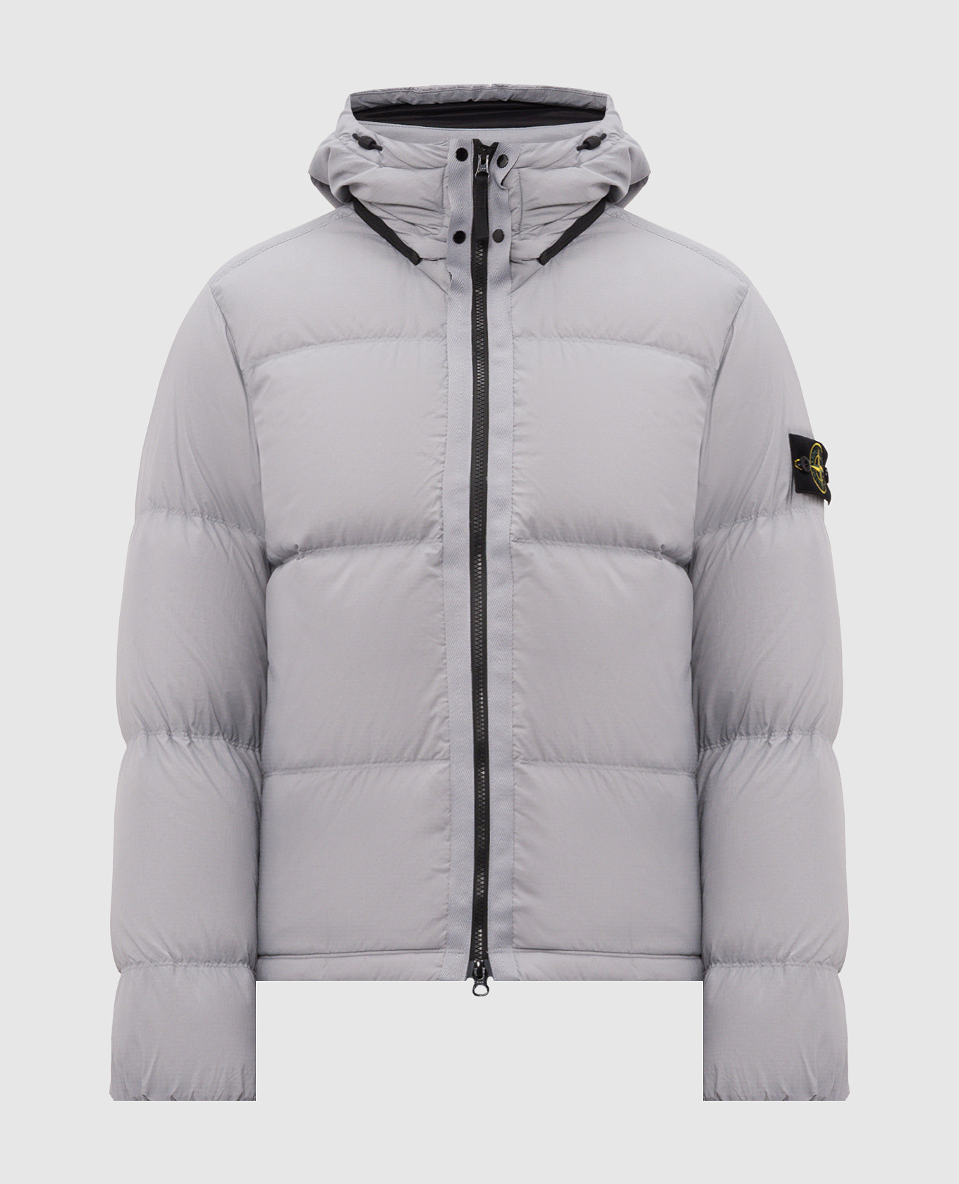 Grey down jacket with logo patch