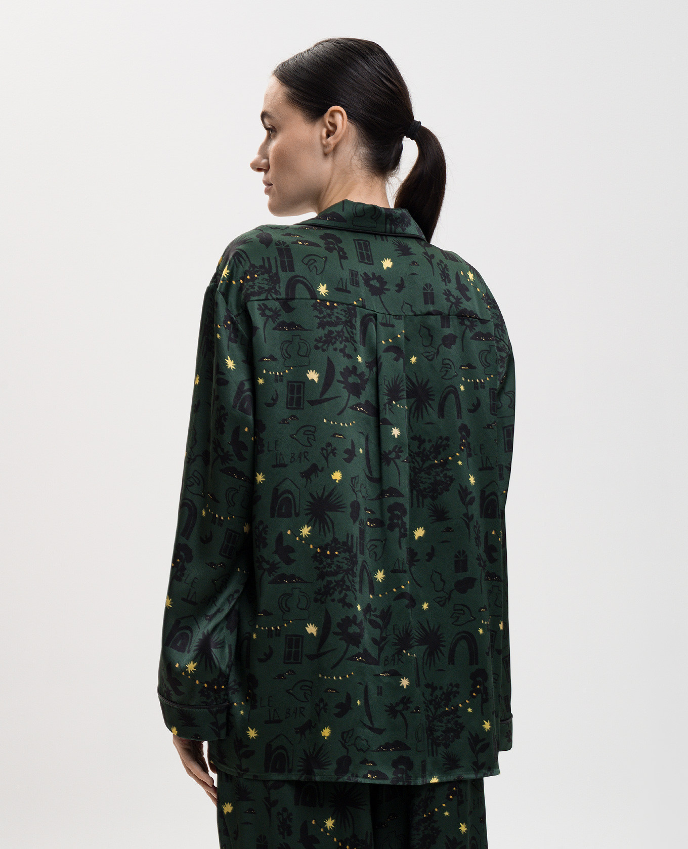 Alba green silk pajama shirt Asceno 4