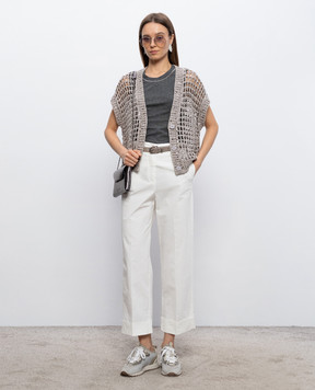 Peserico Gray ribbed tank top with monil chain A08700J002351