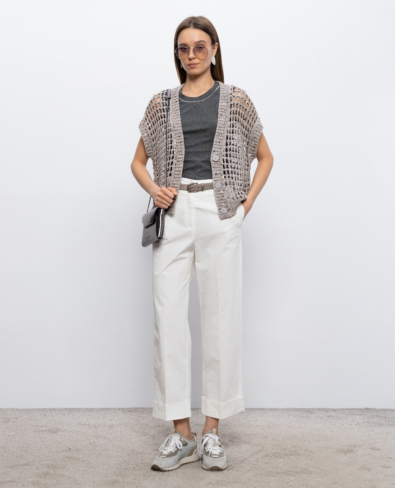 

Gray ribbed tank top with monil chain Peserico, Grey
