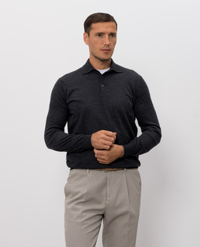 Brunello Cucinelli Dark gray wool and cashmere polo shirt M2400295