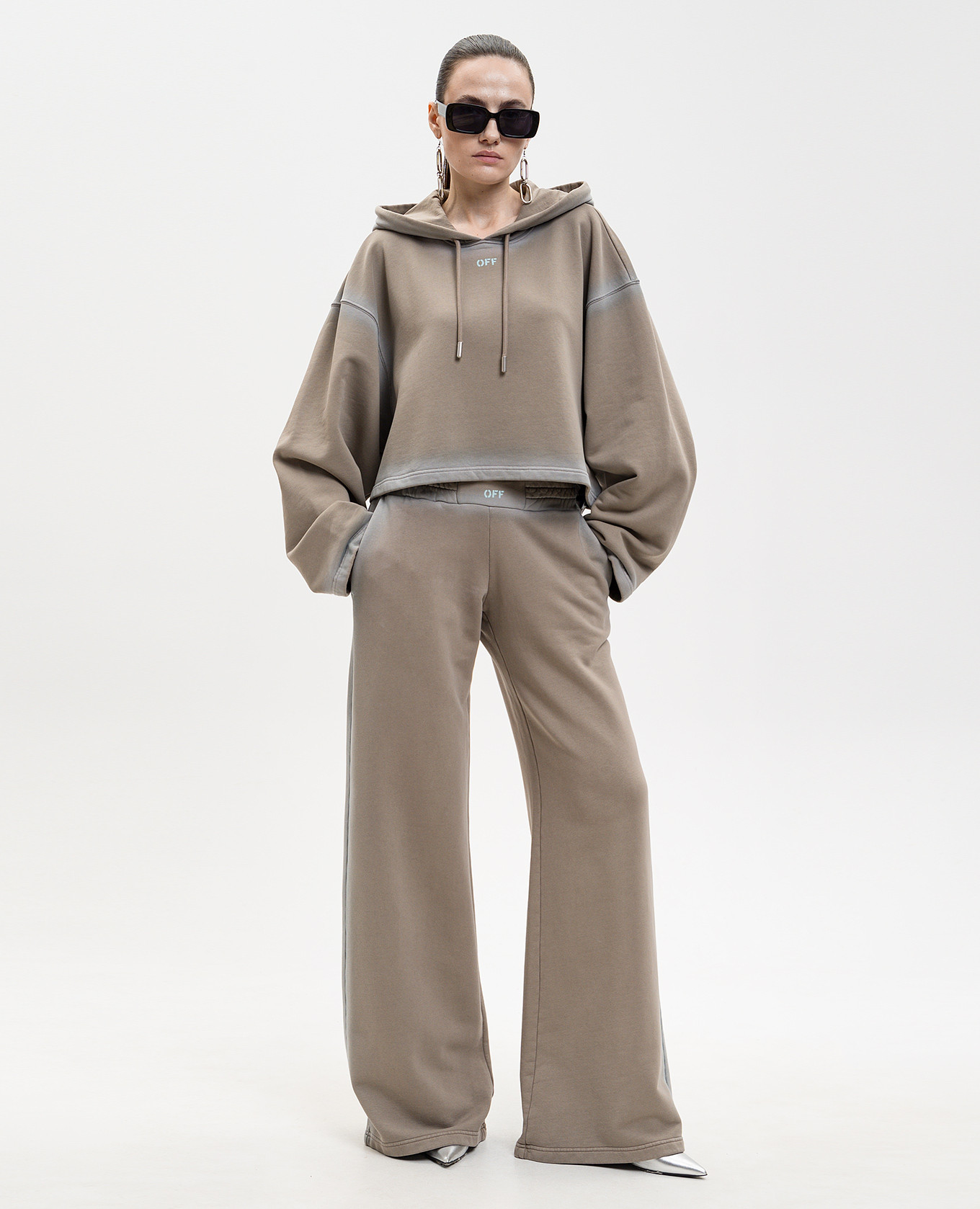 Brown Spray cropped hoodie with logo print Off-White 2
