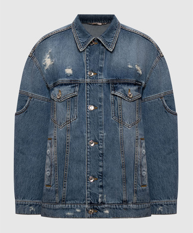 Blue denim jacket with holes