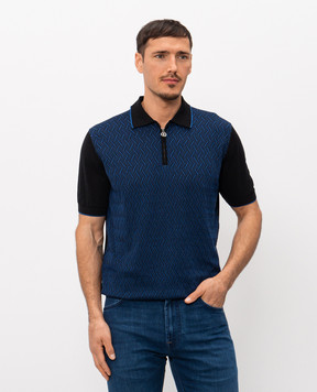 Stefano Ricci Black polo shirt with patterned silk K212040P31F26196