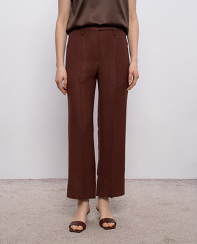 Brunello Cucinelli Brown linen pants with monil chain MH126P9184