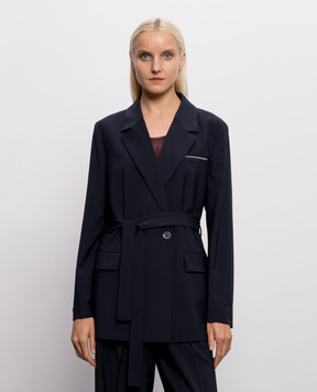 Peserico Navy double-breasted wool jacket with monil chain A01747A02008