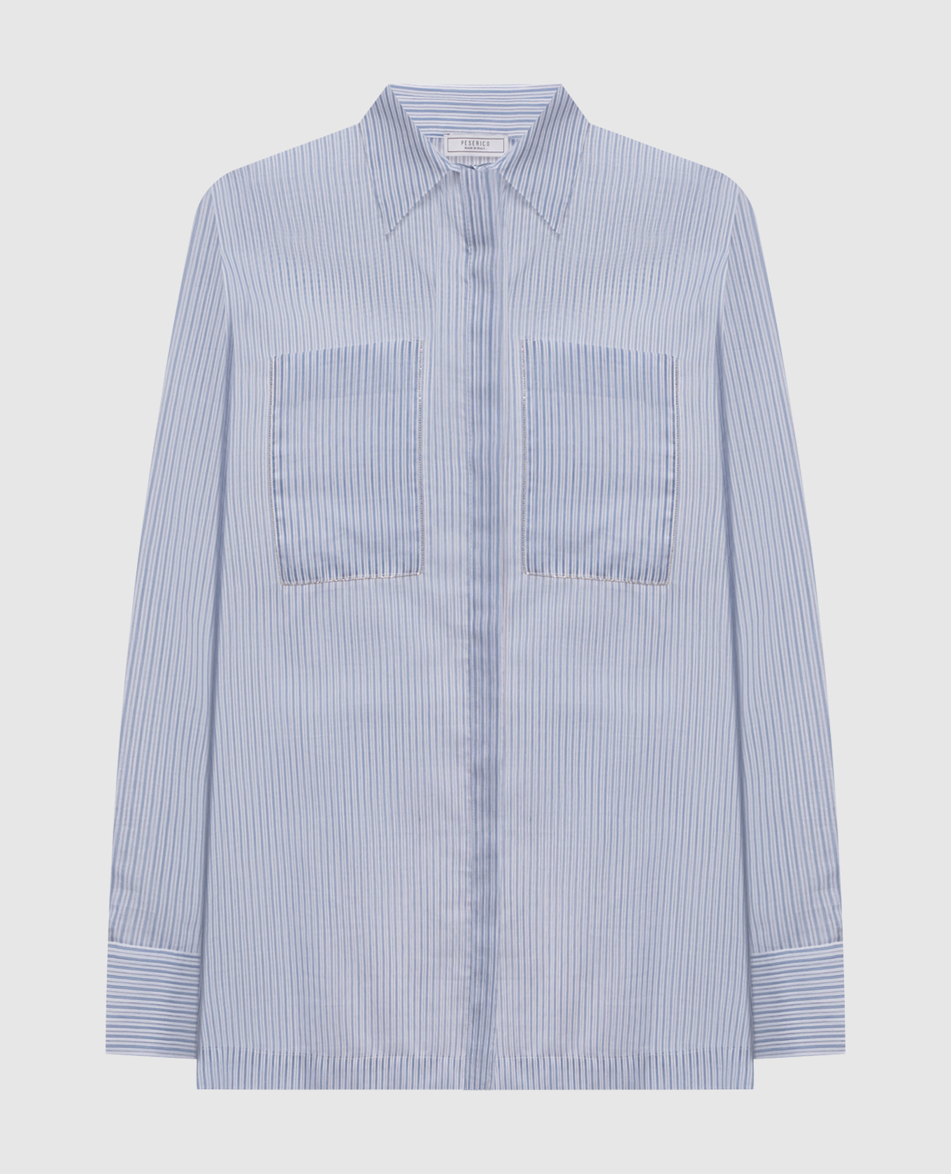 Blue striped silk shirt with monil chain Peserico