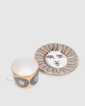 Fornasetti Porcelain tea cup and saucer Sole P14Z288