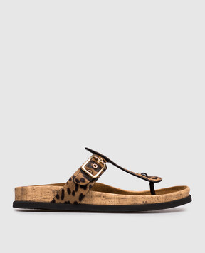 Premiata Brown leather flip-flops with print M7391LEO