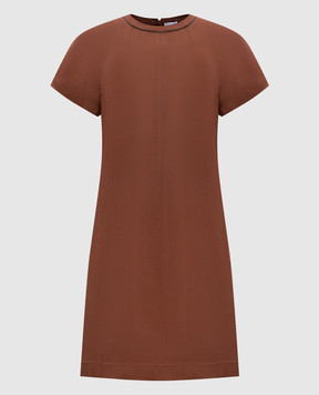 Brunello Cucinelli Brown linen mini dress with monil chain MH126AFR72
