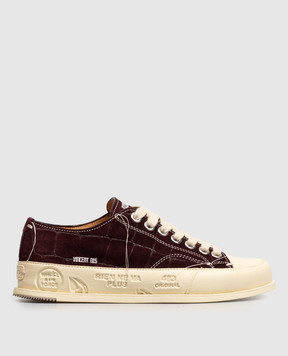 Premiata Vincentd burgundy suede sneakers with crocodile embossed pattern VINCED158611