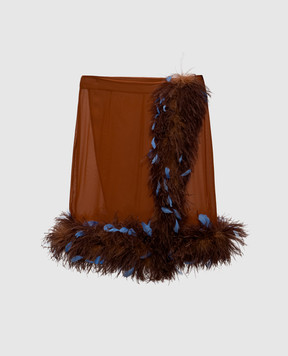Rowen Rose Brown pleated skirt with ostrich feathers SKRRR519