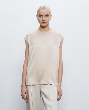 Brunello Cucinelli Beige silk top with monil chain M0C59EH500