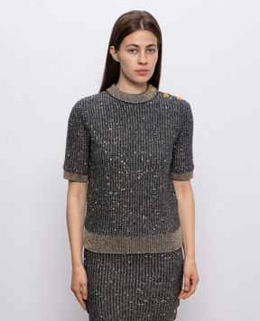 Balmain Blue sequin top HF1ALB60KK13