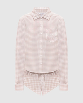 Dore & Rose Beige checked pajamas with logo embroidery COTTONPOPLINSHORTSET