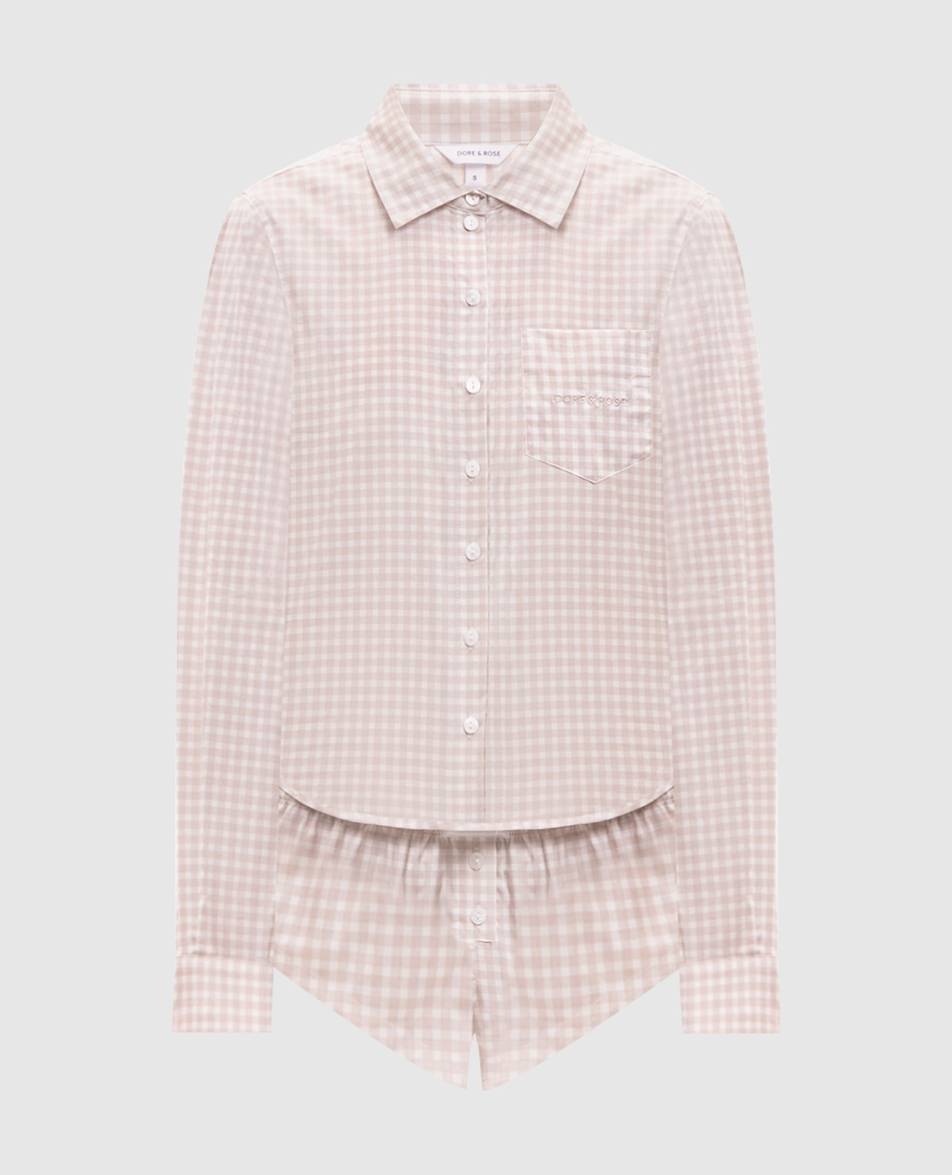 Beige checked pajamas with logo embroidery