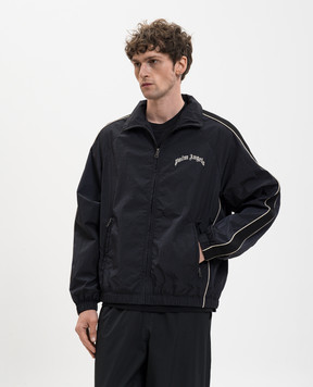 Palm Angels Black windbreaker with logo print PMEB02GS26FAB001