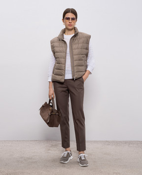 Peserico Brown down vest with monil chain A0346006957