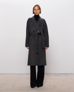 Twinset Grey double-breasted wool coat with metal logo 262TT2470