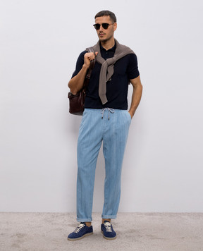 Brunello Cucinelli Blue polo with silk MNB805405
