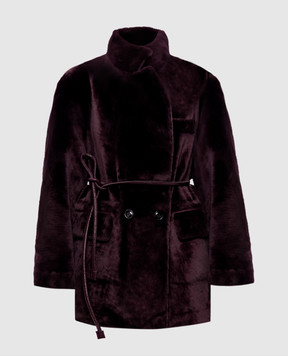 Babe Pay Pls Burgundy double-breasted sheepskin coat with belt 2526SETA