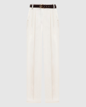 Max Mara SUMERO white linen pants with belt MSTSUMERO