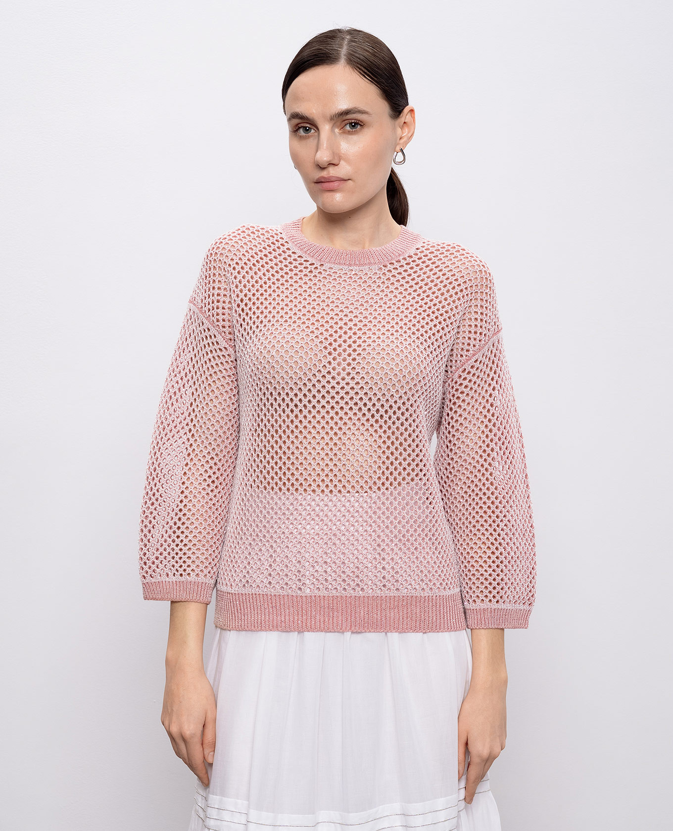 Pink openwork jumper with linen Peserico 3