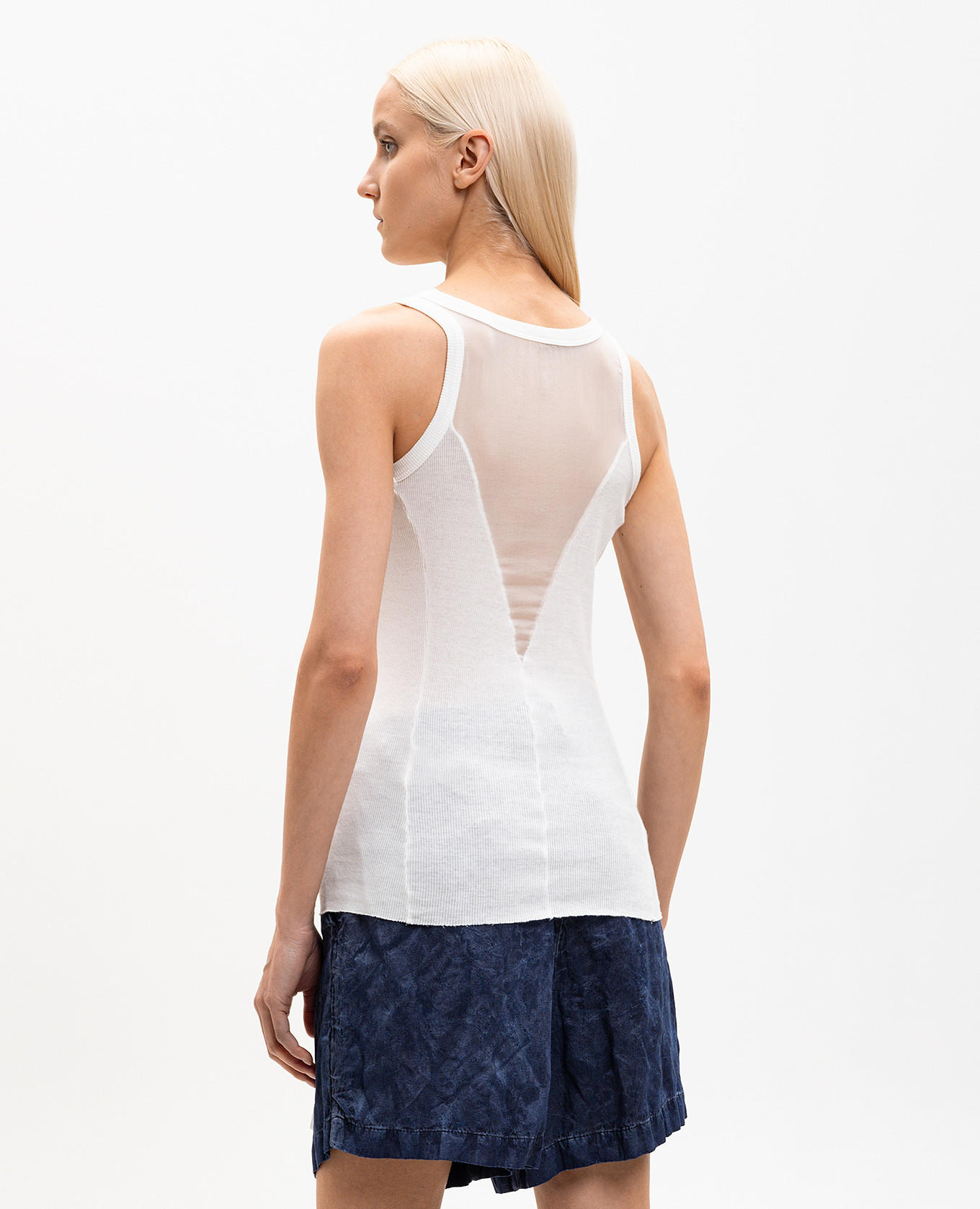 White ribbed tank top with accent stitching Masnada 4