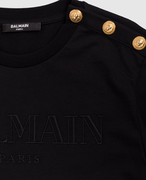 Balmain Children's black T-shirt with embroidered logo BY8Q81Z3672810
