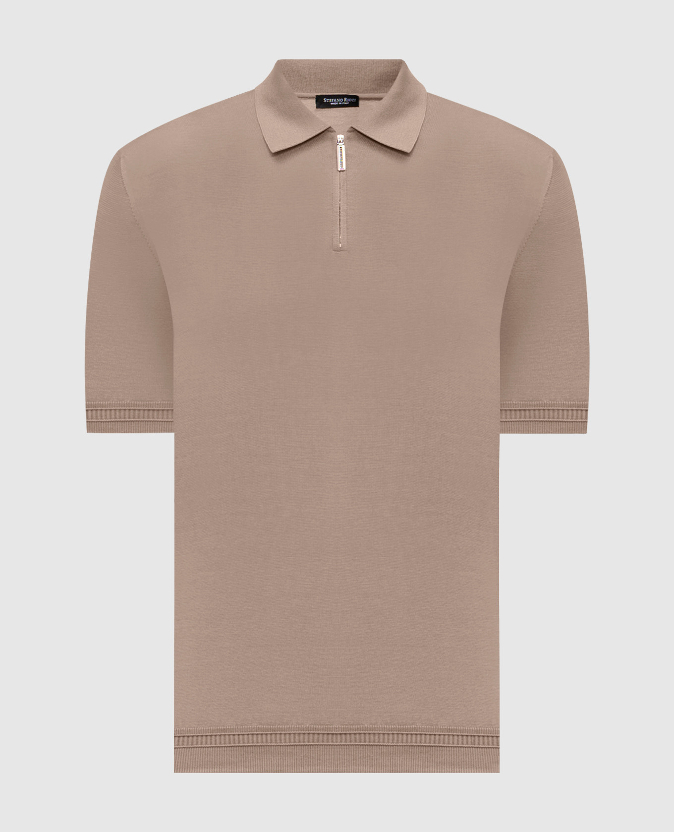 Brown silk polo shirt with embroidered monogram logo