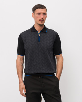 Stefano Ricci Black silk polo with zipper K212034P31F26190