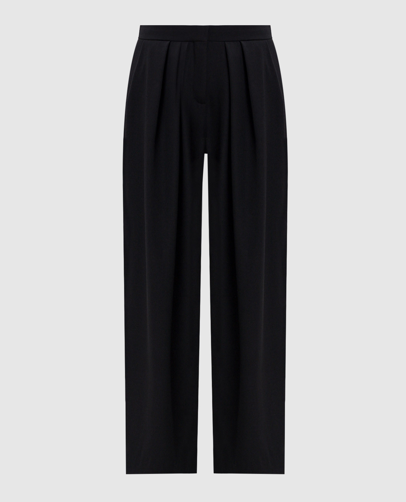 Black straight-leg wool trousers