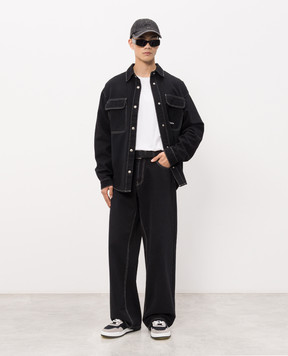 Palm Angels Black denim shirt with logo embroidery PMYD024S26DEN001