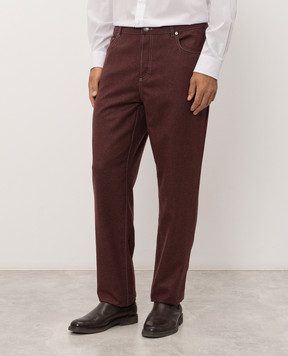 Brunello Cucinelli Burgundy wool and cashmere pants with logo patch ME499F1012
