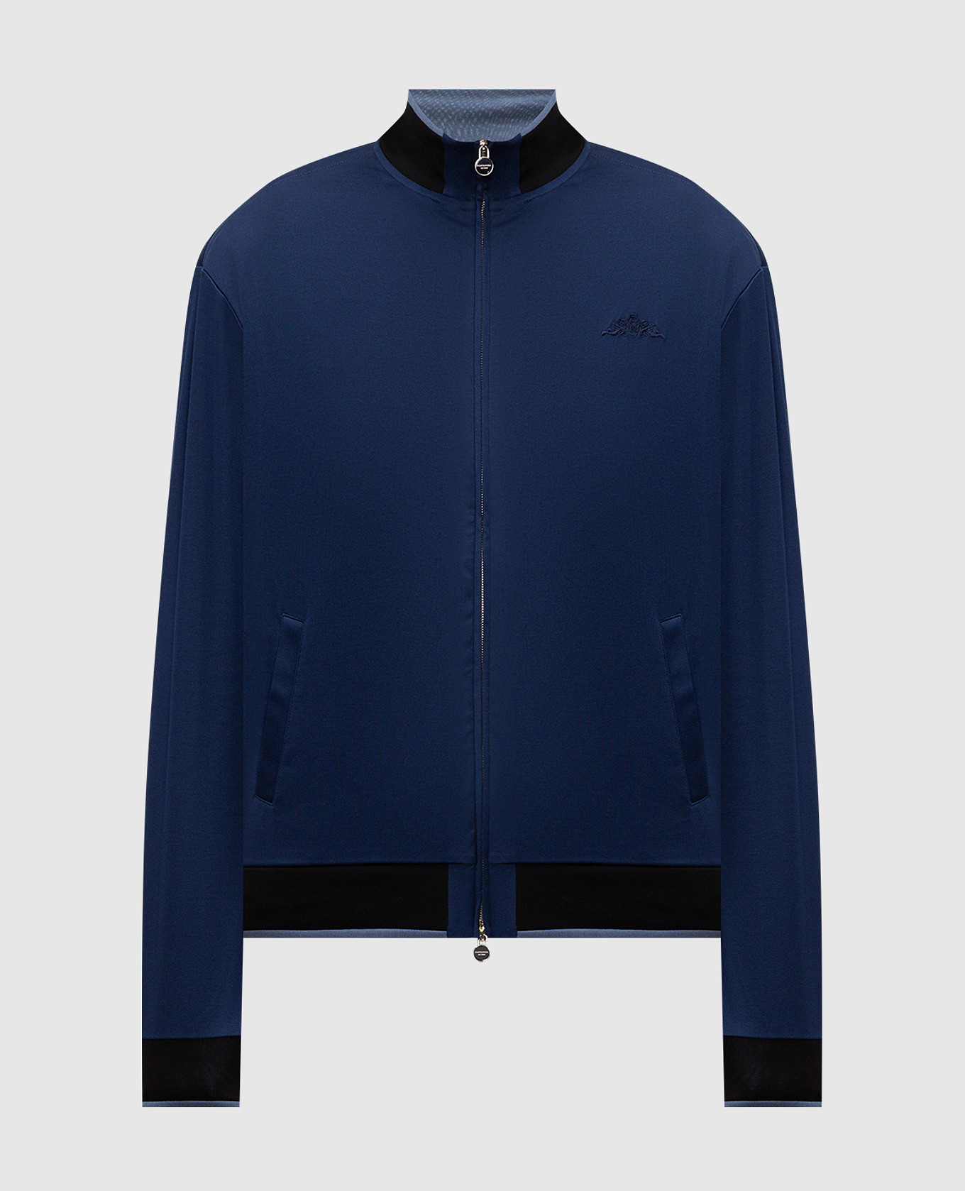 Blue sports jacket with embroidered emblem