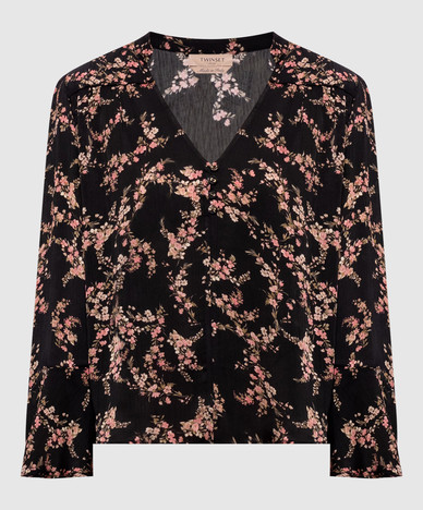 Schwarze Bluse mit Print