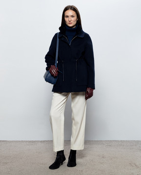 Paolo Moretti Blue wool and cashmere parka with nutria and mink fur KARRY