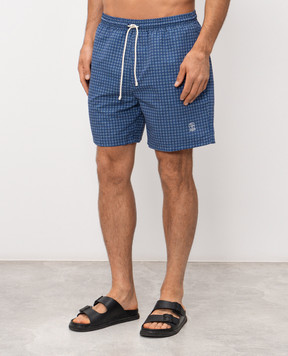 Brunello Cucinelli Blue swim shorts with branded print MR847043